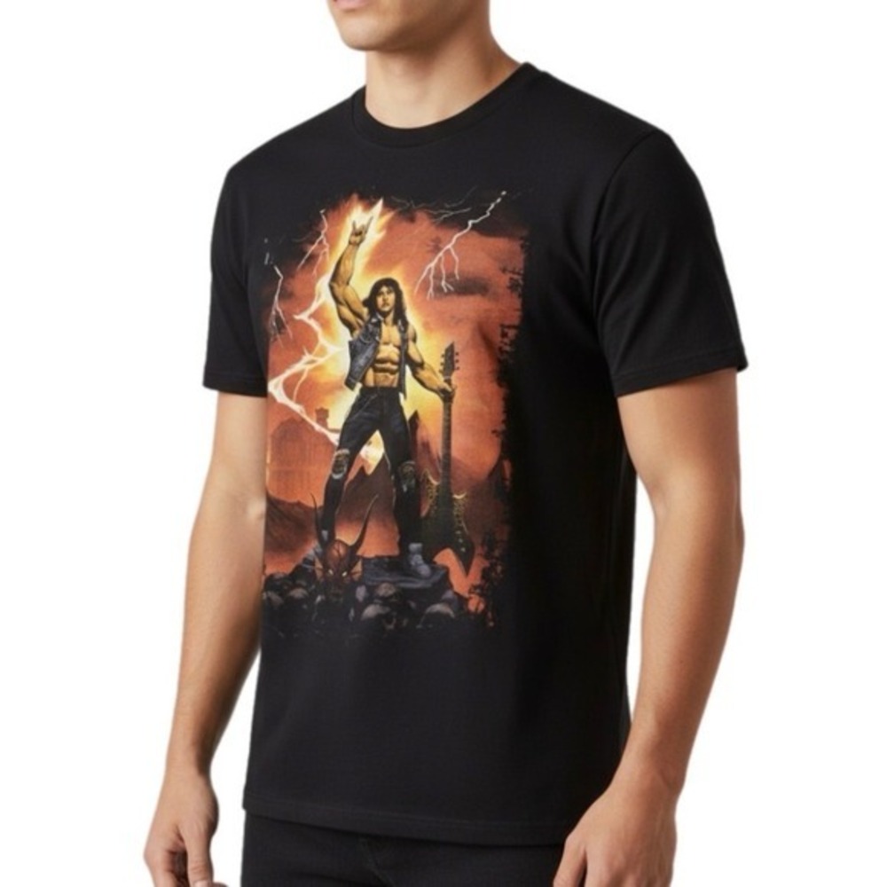 Netflix Stranger Things Eddie Munson T-Shirt Men Small‎ Black Graphic Tee Cotton